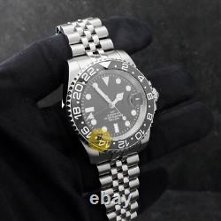 Custom Made 40mm Black GMT Custom Dive Style Mod Watch Jubilee with NH34 Movement