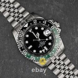 Custom Made 40mm Green Black GMT Diver Style Mod Watch with NH34 Movement