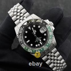 Custom Made 40mm Green Black GMT Diver Style Mod Watch with NH34 Movement