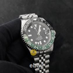 Custom Made 40mm Green Black GMT Diver Style Mod Watch with NH34 Movement