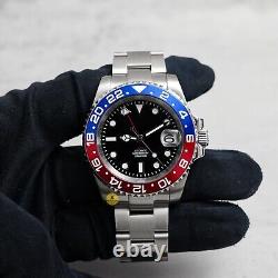 Custom Made 40mm Red Blue GMT Custom Sub Diver Style Mod Watch with NH34 Movement