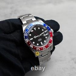 Custom Made 40mm Red Blue GMT Custom Sub Diver Style Mod Watch with NH34 Movement