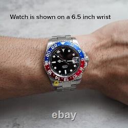 Custom Made 40mm Red Blue GMT Custom Sub Diver Style Mod Watch with NH34 Movement