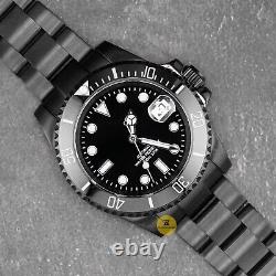 Custom Made 40mm Stealth Black Custom Sub Date Style Mod Watch with NH35 Movement