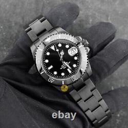 Custom Made 40mm Stealth Black Custom Sub Date Style Mod Watch with NH35 Movement