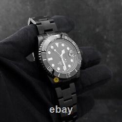 Custom Made 40mm Stealth Black Custom Sub Date Style Mod Watch with NH35 Movement