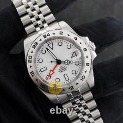 Custom Made 40mm White Custom EXPLR 2 GMT Mod Watch Jubilee NH34 Movement