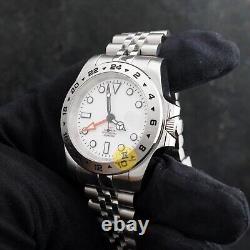 Custom Made 40mm White Custom EXPLR 2 GMT Mod Watch Jubilee NH34 Movement