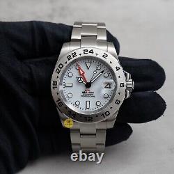 Custom Made 40mm White Polar EXPLR 2 Style GMT Mod Watch with NH34 Movement