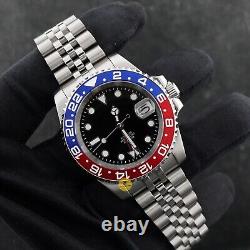 Custom Made Blue & Red GMT Sub Style Diver Mod Watch with NH34 Movement