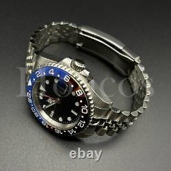 Custom Made GMT Pepsi Style Watch Automatic Movement BL/Red/WHT Bezel S Bracelet