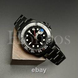 Custom Made GMT Style Watch Automatic Movement Black Dial Black White Bezel US