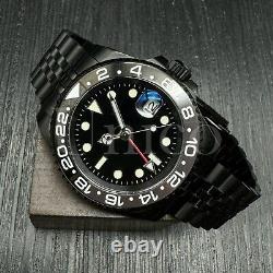 Custom Made GMT Style Watch Automatic Movement Black Dial Bruce Wayne B/Gray BLK