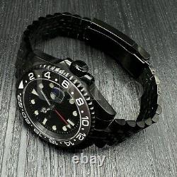 Custom Made GMT Style Watch Automatic Movement Black Dial Bruce Wayne B/Gray BLK