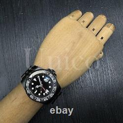 Custom Made GMT Style Watch Automatic Movement Black Dial Bruce Wayne B/Gray BLK