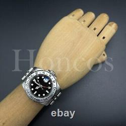 Custom Made GMT Style Watch Automatic Movement Black Dial Silver Bezel