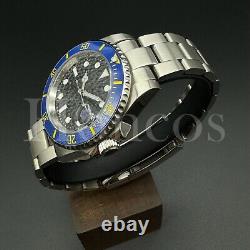 Custom Made SUB Style Watch SKX NH35 Movement BLK Dial Blue/Yellow Bezel Oyster