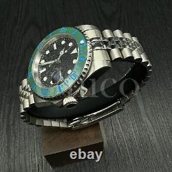 Custom Made SUB Style Watch SKX NH35 Movement Black Dial Green/BL Bezel Jubilee