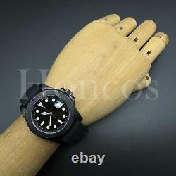 Custom Made SUB Watch Black Rubber NH35 Auto Movement Carbon Number BLK/BL Bezel