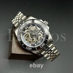 Custom Made Skeleton Watch 40mm SUB Diver Style NH70 Auto Movement BLK/WT Jubile