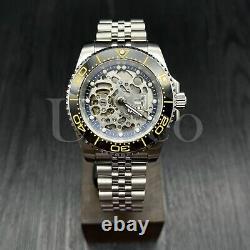 Custom Made Skeleton Watch Seamaster Style Diver NH70 Auto Movement BLK/GD Bezel