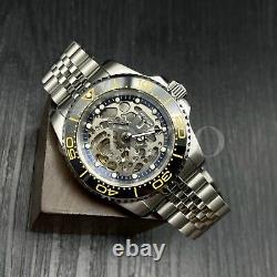 Custom Made Skeleton Watch Seamaster Style Diver NH70 Auto Movement BLK/GD Bezel