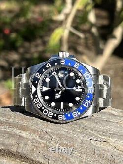 Custom Made Steel 40mm Mod Watch GMT SUB Automatic Movement 126710BLNR Batman