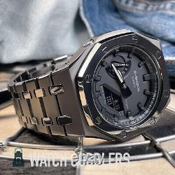 Custom Matte Black Dial G-Shock Gun Metal Polished Steel Band Casioak GA2100