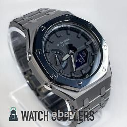 Custom Matte Black Dial G-Shock Gun Metal Polished Steel Band Casioak GA2100