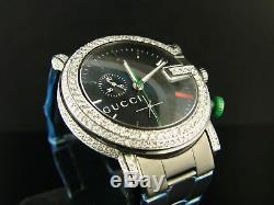 Custom Mens 6.0Ct Diamond 101G Gucci Ya101331 Black Pvd Watch