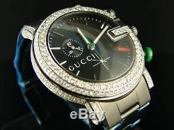 Custom Mens 6.0Ct Diamond 101G Gucci Ya101331 Black Pvd Watch