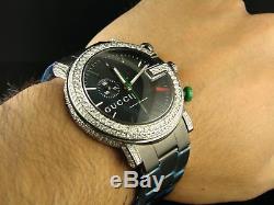 Custom Mens 6.0Ct Diamond 101G Gucci Ya101331 Black Pvd Watch