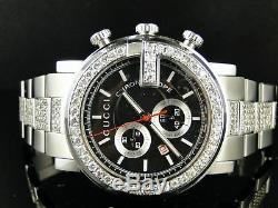 Custom Mens 6.0Ct Diamond 101G Gucci Ya101338 Stainless Steel Watch