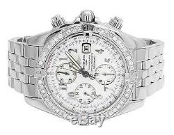 Custom Mens Breitling A13356 Evolution Chronomat 44MM White Diamond Watch 3.0 Ct