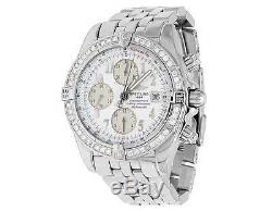 Custom Mens Breitling A13356 Evolution Chronomat 44MM White Diamond Watch 3.0 Ct