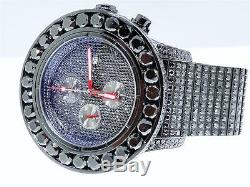 Custom Mens Breitling Super Avenger Aeromarine 58MM Black Diamond Watch 66 Ct