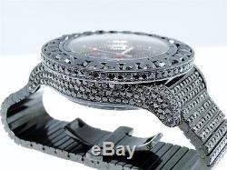 Custom Mens Breitling Super Avenger Aeromarine 58MM Black Diamond Watch 66 Ct