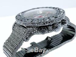 Custom Mens Breitling Super Avenger Aeromarine 58MM Black Diamond Watch 66 Ct