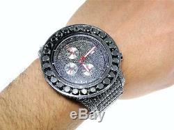 Custom Mens Breitling Super Avenger Aeromarine 58MM Black Diamond Watch 66 Ct