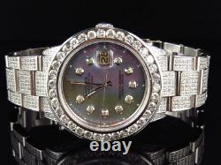 Custom Mens Rolex 36 MM Datejust Oyster Stainless Steel Diamond Watch 12.0 Ct