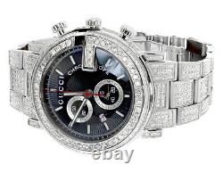 Custom Mens White PVD 101 G Real 44 MM Full Diamond Gucci Ya101334 Watch 10.0 Ct