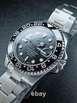 Custom NH34 Movement Black GMT Automatic 40mm Solid Stainless Steel
