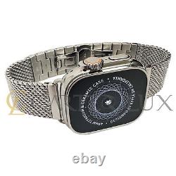 Custom Polished 49mm Apple Watch Ultra Mesh withStainless Steel Push Button Band