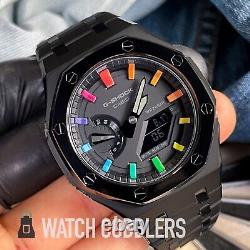 Custom Rainbow Dial Casioak Black Stainless Steel Band Casio G-Shock GA2100