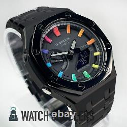 Custom Rainbow Dial Casioak Black Stainless Steel Band Casio G-Shock GA2100