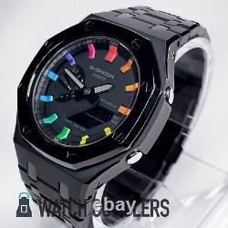 Custom Rainbow Dial Casioak Black Stainless Steel Band Casio G-Shock GA2100