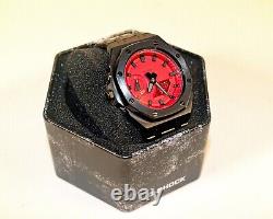 Custom Royal CasiOak G-Shock GA2100 Stainless Steel Matte Black With Red Dial