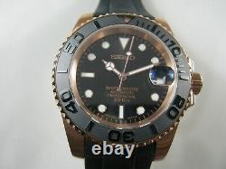 Custom SEIKO MarineYacht Master NH35 Rose Gold Plated Ceramic Sapphire Free Ship