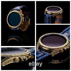 Custom Samsung Watch 3 45mm 24k Gold, Hand Engraved, Alligator Strap