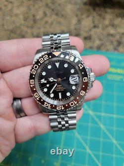 Custom Seiko Mod Watch GMT Rootbeer NH34 GMT Movement